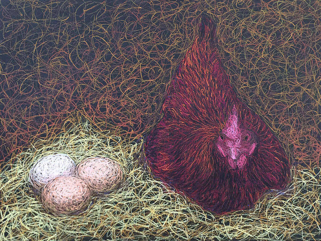 drawing of a hen and eggs