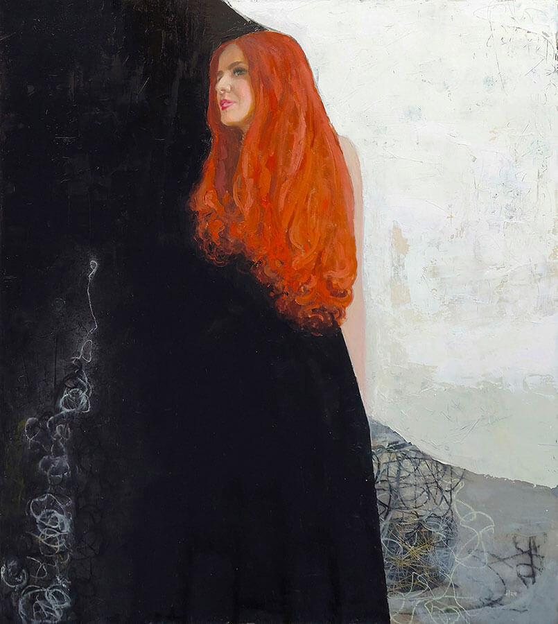 painting of a red hair girl standing