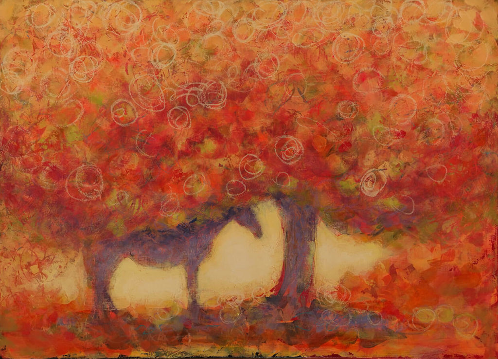 drawing of horse under the apple tree