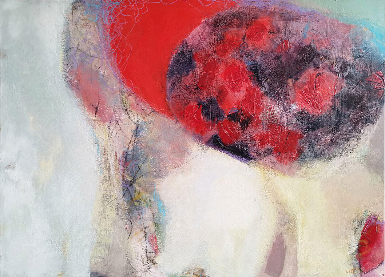 abstract red, white painting