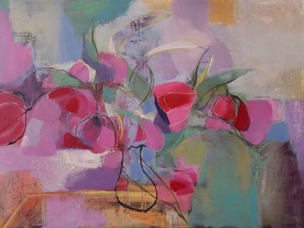 painting of abstract flowers in a vase