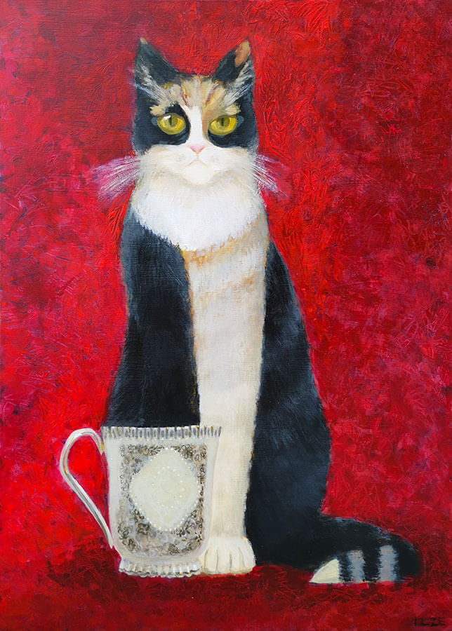 painting of a cat and a cup